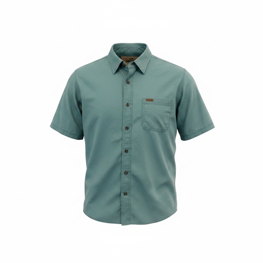 Outdoor Life Mens Large Teal Green Short Sleeve Cotton Button Up Utility Shirt